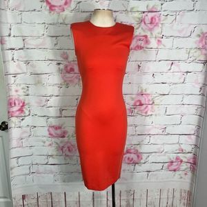 Armani exchange orange strong shoulder full rear zipper jersey Midi dress